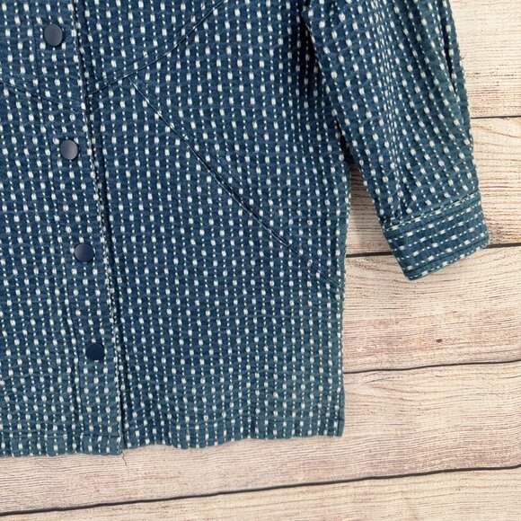 Zow Zow Striped Embroidered Denim Snap Down Jacket‎ Women's Large Blue/White - Picture 6 of 12